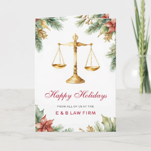 Gold Justice Scale Pine Holly Law Firm Christmas  Holiday Card