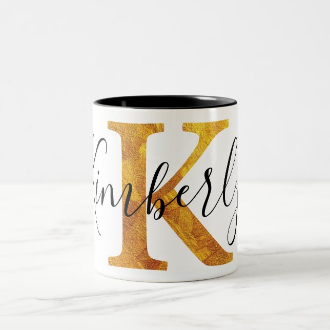 Gold 'K' Monogram w/ Personalised Name Two-Tone Coffee Mug (Center)