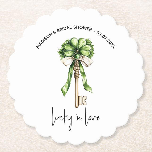 Gold Key Clover Bridal Shower Personalised  Paper Coaster (Front)