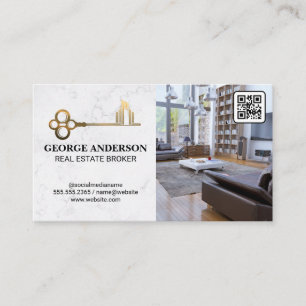 Gold Key House Logo Living Room QR Code Business Card