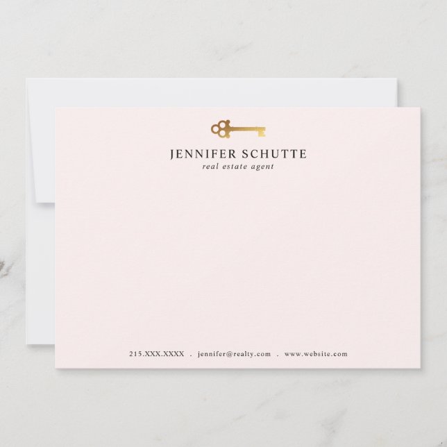 Gold Key Personalised Realtor Blush Stationery Card (Front)