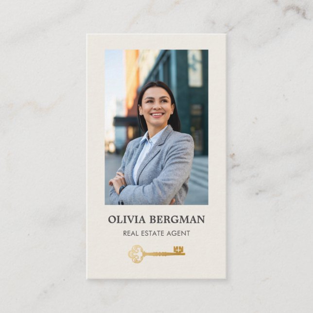 Gold Key Professional Real Estate Photo QR CODE Business Card (Front)