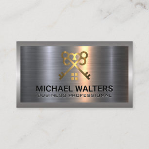 Gold Keys Home Metal Background Business Card