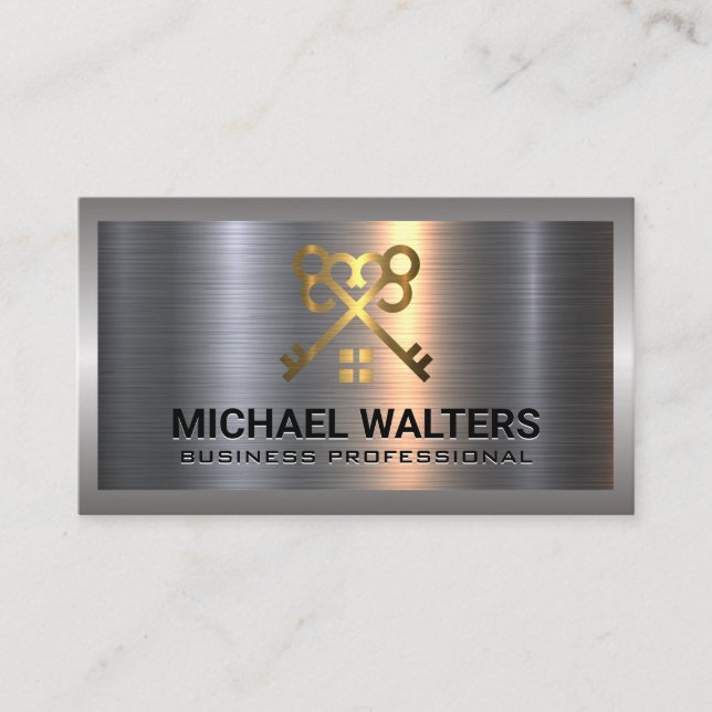 Gold Keys Home | Metal Background Business Card (Front)