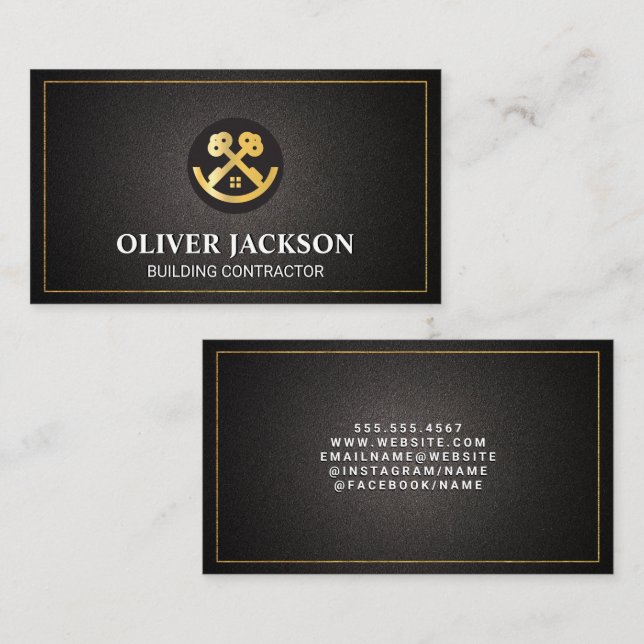Gold Keys House Logo | Construction Real Estate  Business Card (Front/Back)