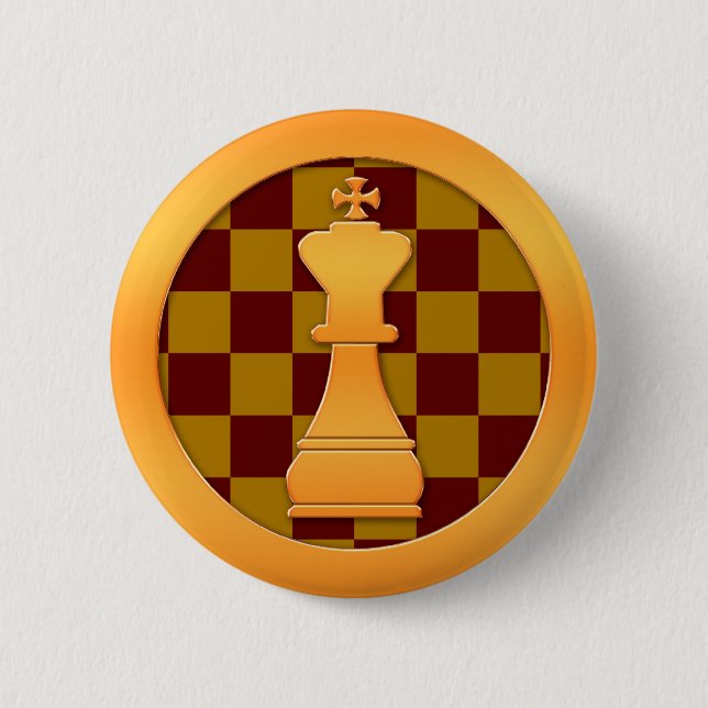 Gold King Chess Piece 6 Cm Round Badge (Front)