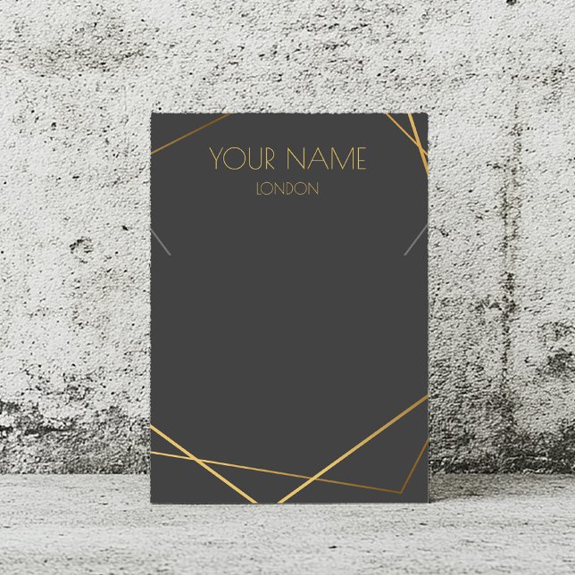 Gold kintsugi geometric necklace display card (Grey necklace display card with gold text and gold geometric border)