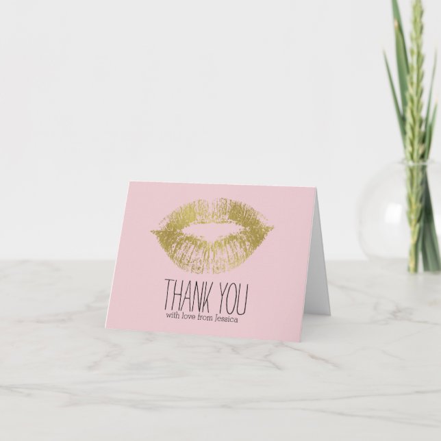 Gold Kiss Lips Thank you Card (Front)