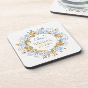 Gold-Kissed Blue Rose Bridal Coaster