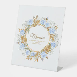 Gold-Kissed Blue Rose Bridal Mimosa Pedestal Sign