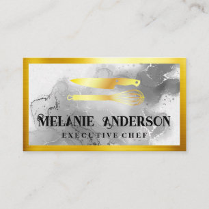 Gold Knife and Whisk   Gold Border Business Card
