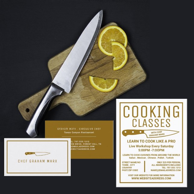 Gold Knife, Gourmet, Cooking Classes Advertising Flyer (Creator Uploaded)