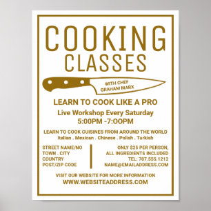 Gold Knife, Gourmet, Cooking Classes Advertising Poster