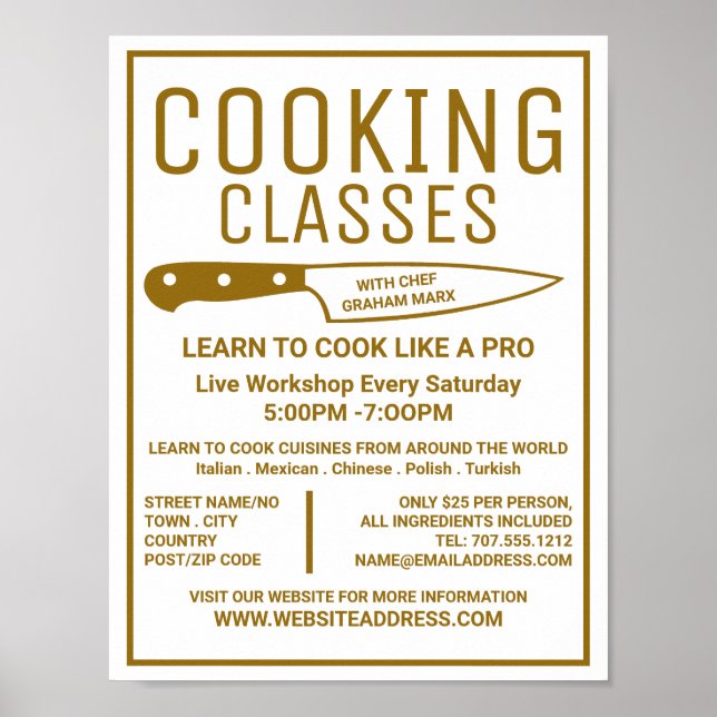 Gold Knife, Gourmet, Cooking Classes Advertising Poster (Front)