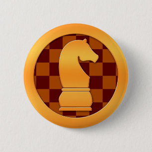 Gold Knight Chess Piece 6 Cm Round Badge