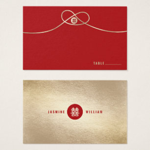 Gold Knot Double Happiness Red Wedding Place Card