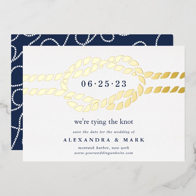 Gold Knot Nautical Save the Date Card (Front/Back)