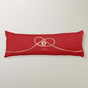 Gold Knot Union Double Happiness Chinese Wedding Body Cushion