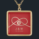 Gold Knot Union Double Happiness Chinese Wedding Gold Plated Necklace<br><div class="desc">Modern minimalist double happiness knot of union, love and marriage in red and gold. The double happiness is a classic and auspicious symbol used in all chinese, oriental and asian weddings. Designed by fat*fa*tin. Easy to customise with your own text, photo or image. For custom requests, please contact fat*fa*tin directly....</div>