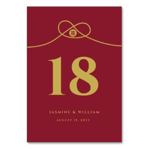 Gold Knot Union Double Happiness Chinese Wedding Table Number