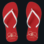 Gold Knot Union Double Happiness Chinese Wedding Thongs<br><div class="desc">Modern minimalist double happiness knot of union, love and marriage in red and gold. The double happiness is a classic and auspicious symbol used in all chinese, oriental and asian weddings. Designed by fat*fa*tin. Easy to customise with your own text, photo or image. For custom requests, please contact fat*fa*tin directly....</div>