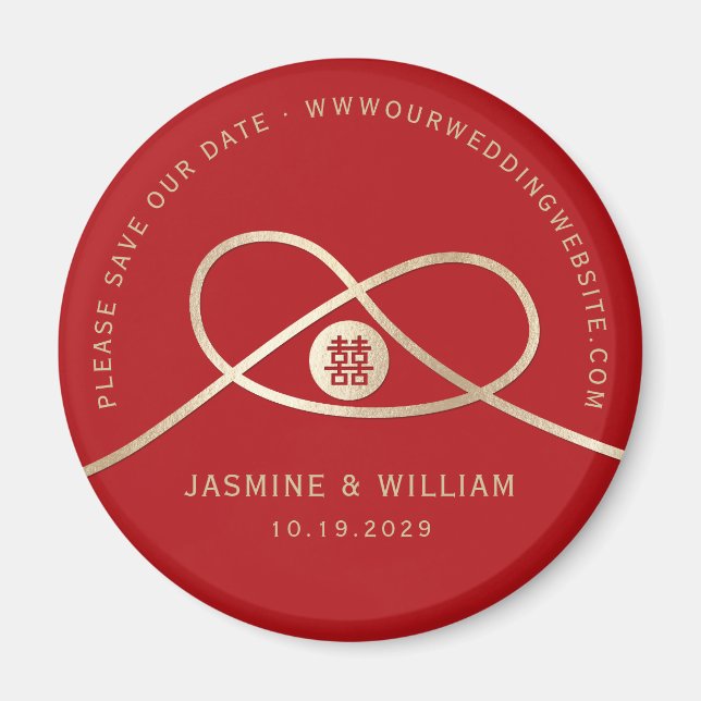 Gold Knot Union Double Happiness Save The Date Magnet (Front)