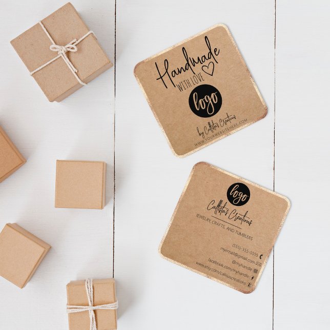 Gold Kraft Handmade With Love Etsy Home Crafter Sq Square Business Card (Creator Uploaded)