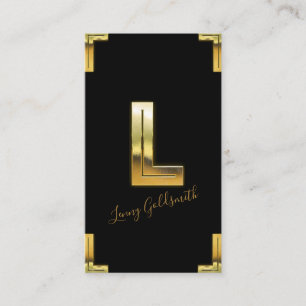 Gold L Initial and Borders Business Card