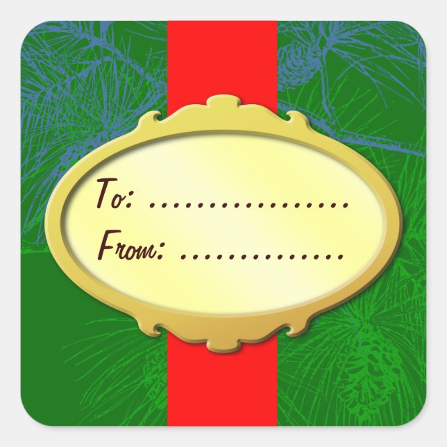 Gold Label Red Ribbon Custom Holiday Stickers (Front)