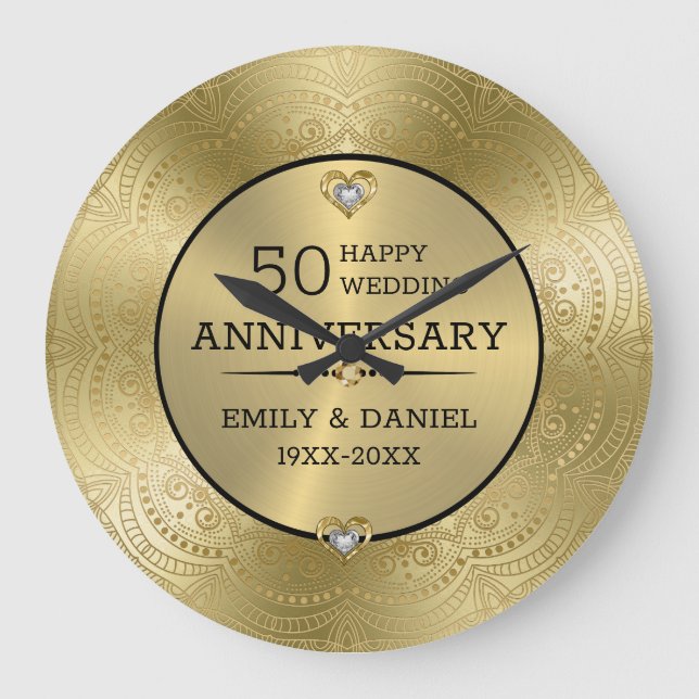 Gold lace 50th wedding anniversary large clock (Front)