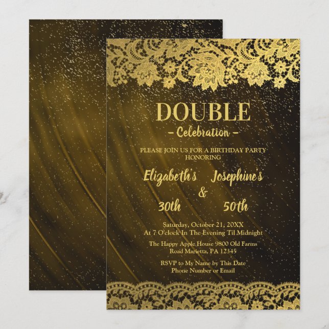 Gold Lace Adult double Joint Birthday Party Invitation (Front/Back)