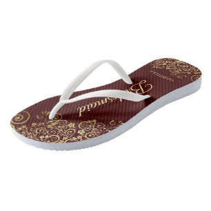 Gold Lace Auburn Brown Bridesmaid Wedding Thongs