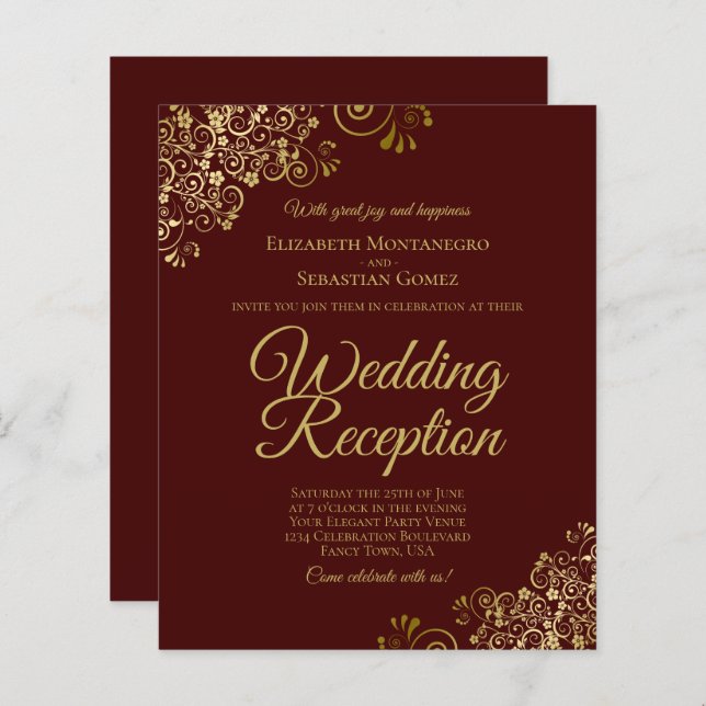 Gold Lace Auburn Wedding Reception BUDGET Invite (Front/Back)