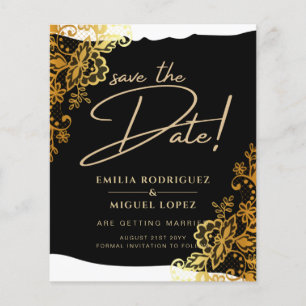 GOLD LACE Black All-in1 Wedding Save the Date Flyer