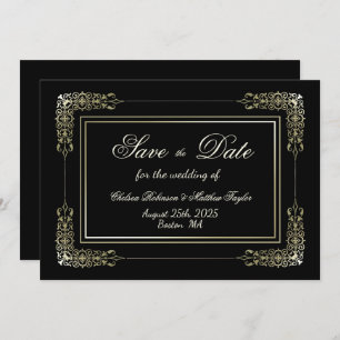 Gold Lace Border Black Wedding Save The Date