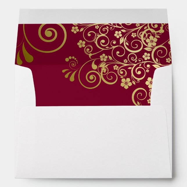 Gold Lace Burgundy Maroon Inside Elegant Wedding Envelope (Back (Bottom))