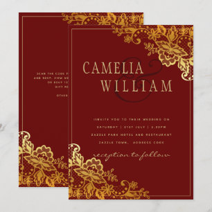 Gold Lace Burgundy Wedding Invtiations  Invitation