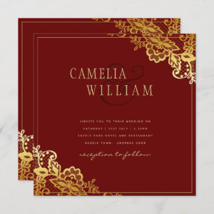 Gold Lace Burgundy Wedding Invtiations Invitation