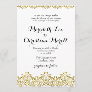 Gold Lace Calligraphy Wedding Invitation
