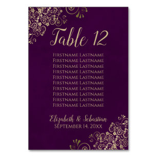Gold Lace Chic Plum Purple Wedding Seating Chart Table Number