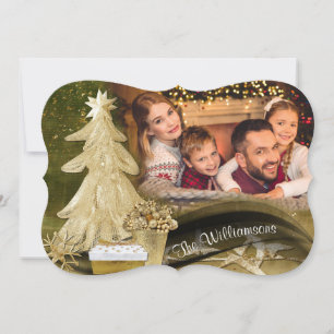 Gold Lace Christmas Tree Fancy Cut  Photo Holiday Card