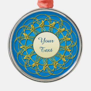 Gold Lace Circle With White Circle With Text Metal Ornament