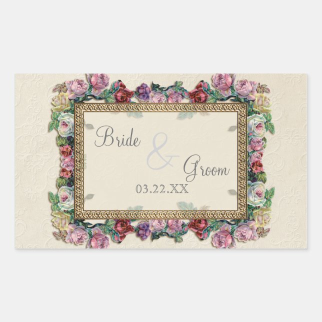 Gold & Lace Classic Formal Elegant Wedding Invite Rectangular Sticker (Front)