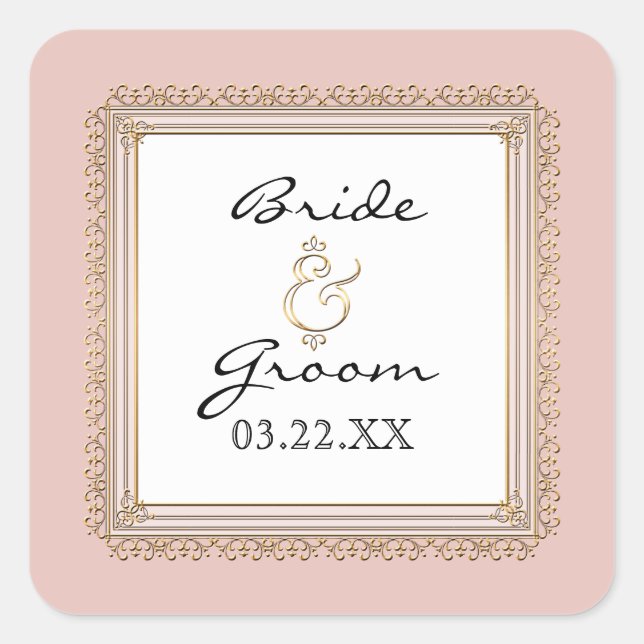 Gold & Lace Classic Formal Elegant Wedding Invite Square Sticker (Front)