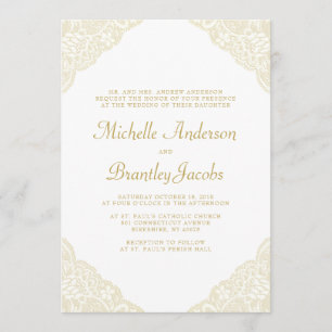Gold Lace Corners Elegant Wedding Invitation