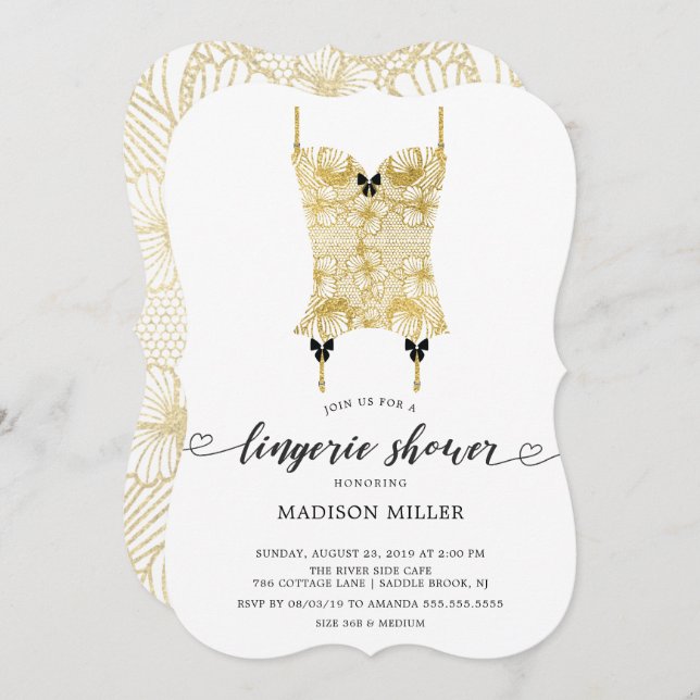 Gold Lace Corset Bridal Lingerie Shower Invitation (Front/Back)