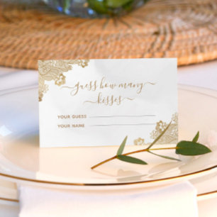 Gold Lace Cream Guess How Many Kisses Bridal Game Enclosure Card