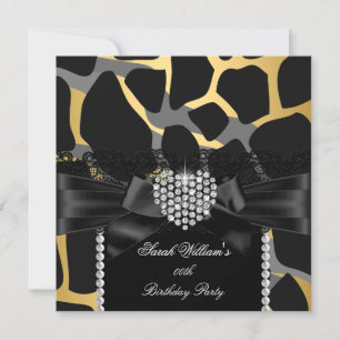 Gold Lace Diamond Heart Wild Birthday Party Invitation