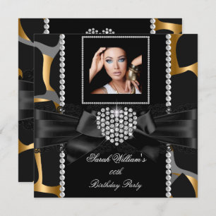 Gold Lace Diamond Heart Wild Birthday Party Photo Invitation