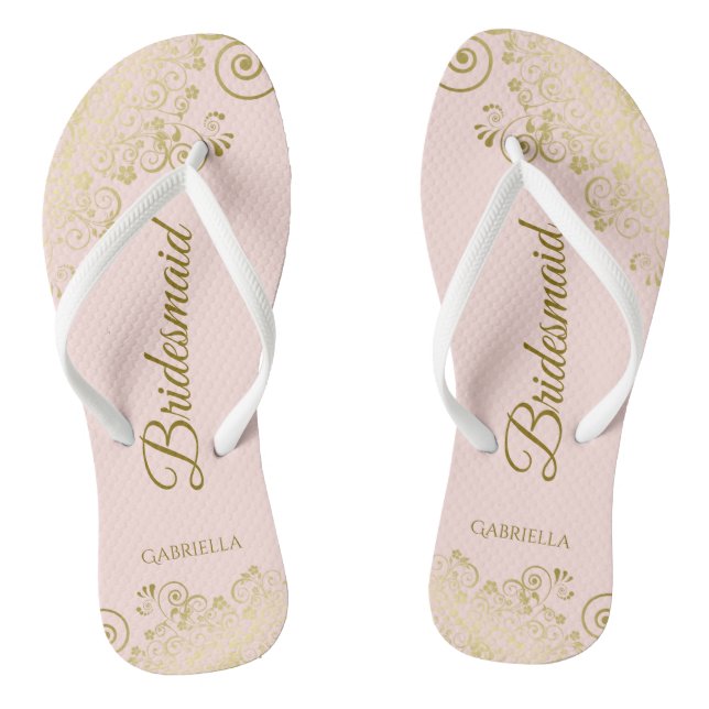 Gold Lace Elegant Blush Pink Bridesmaid Wedding Thongs (Footbed)